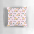 Plush pink pillow with a whimsical guinea pig and strawberry pattern, perfect for adding a touch of cute to any room.
