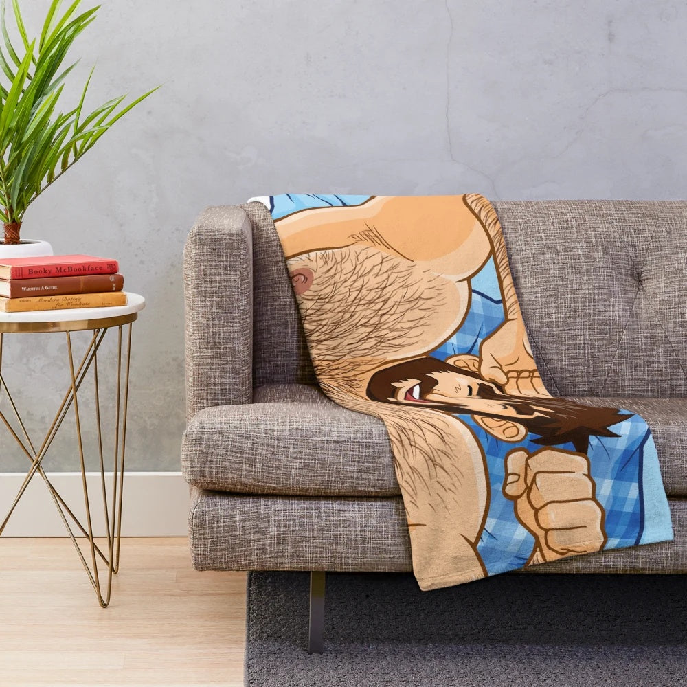 Soft and plush blanket featuring a bearded bear character in a LGBTQ+ pride design