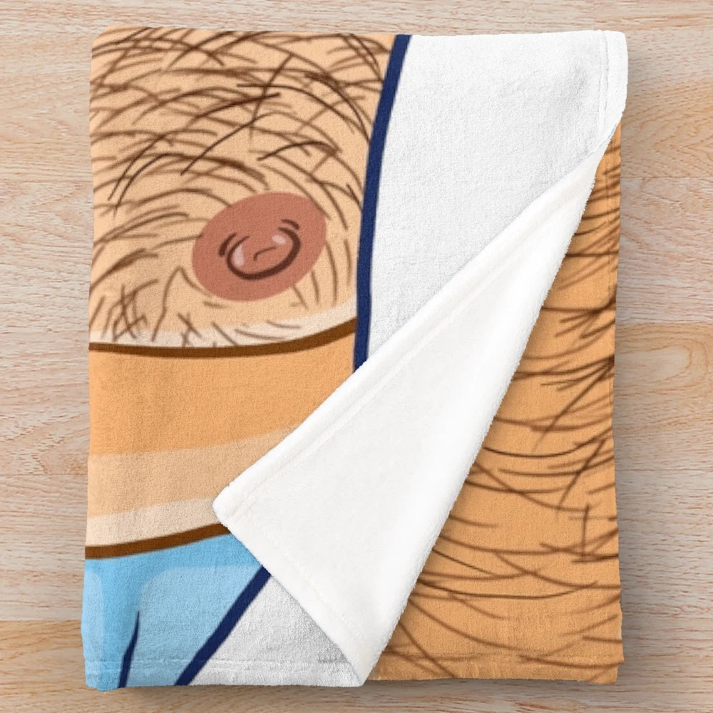 Soft and plush blanket featuring a bearded bear character in a LGBTQ+ pride design