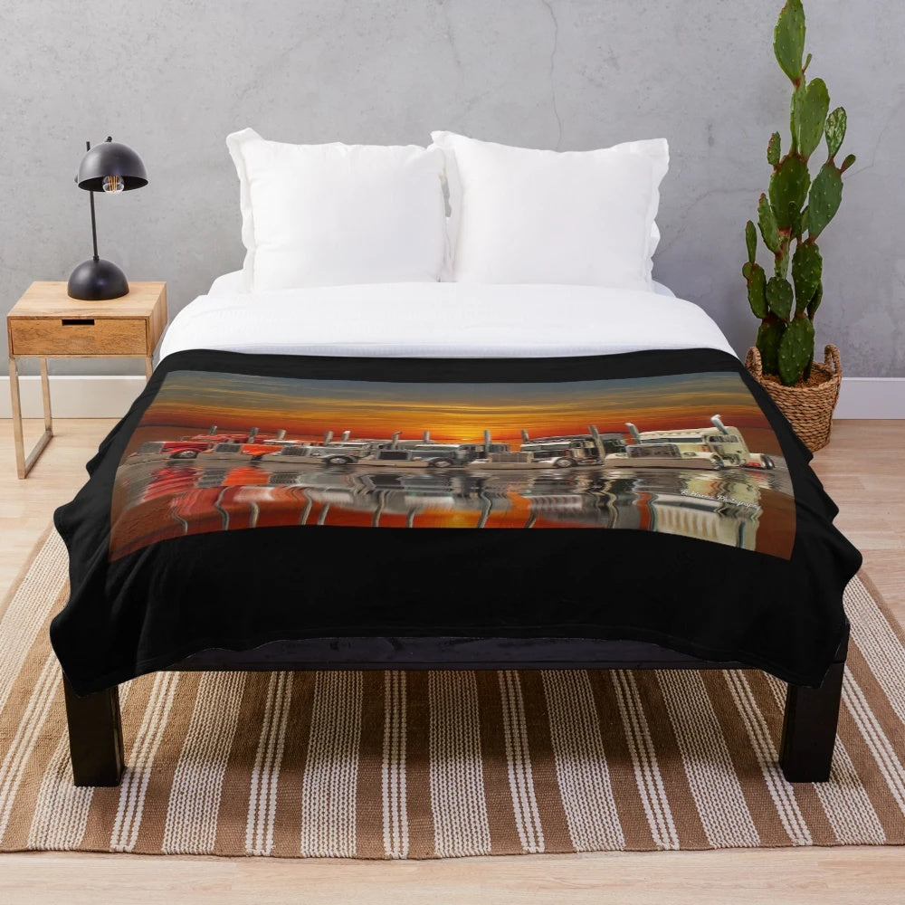 Soft and plush blanket featuring a semi-truck design, perfect for truck enthusiasts