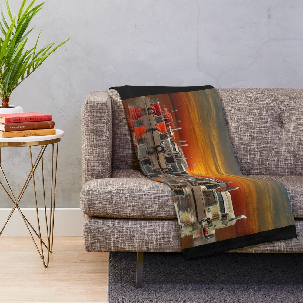 Soft and plush blanket featuring a semi-truck design, perfect for truck enthusiasts