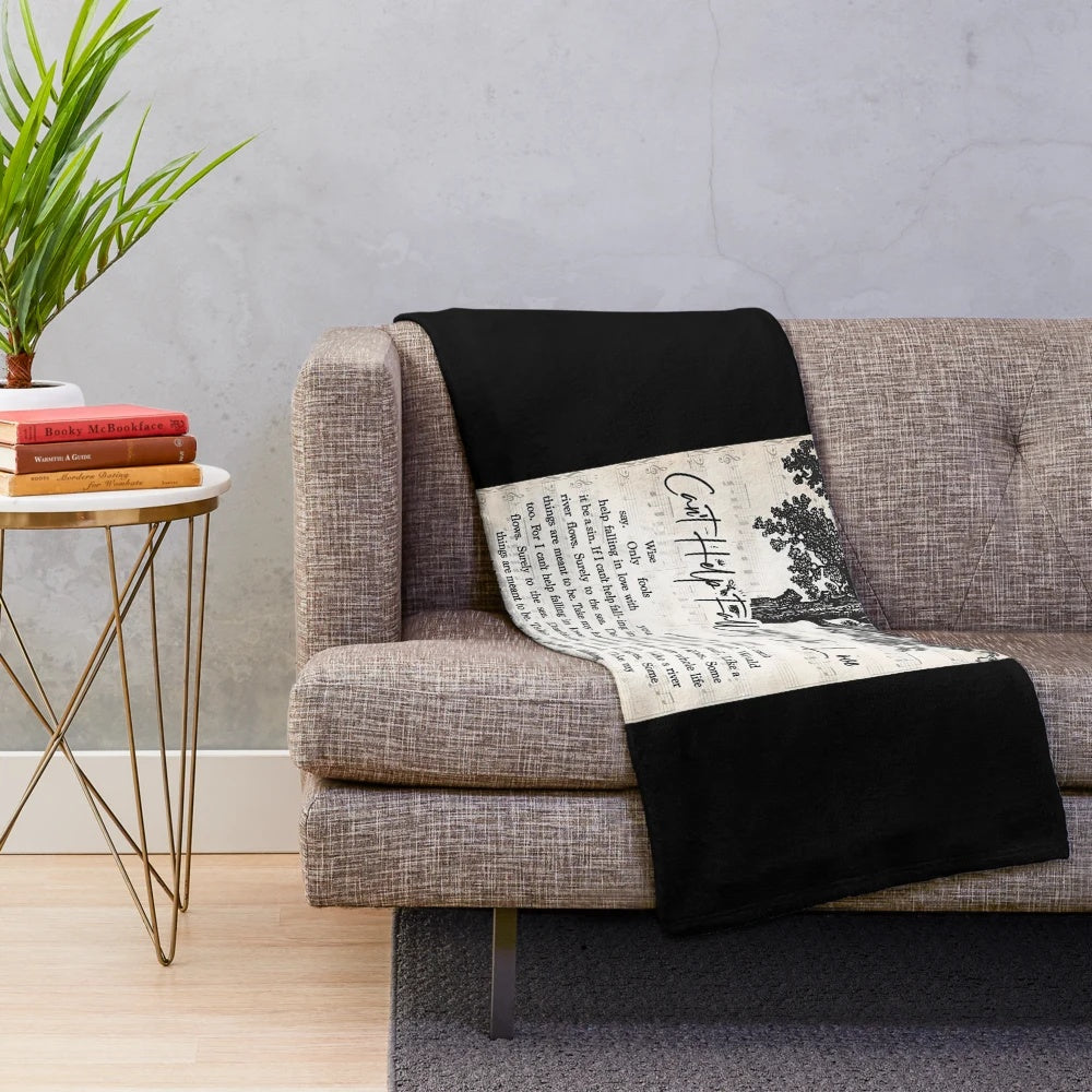 Soft and cozy plush blanket featuring the lyrics to Elvis Presley's "Can't Help Falling In Love