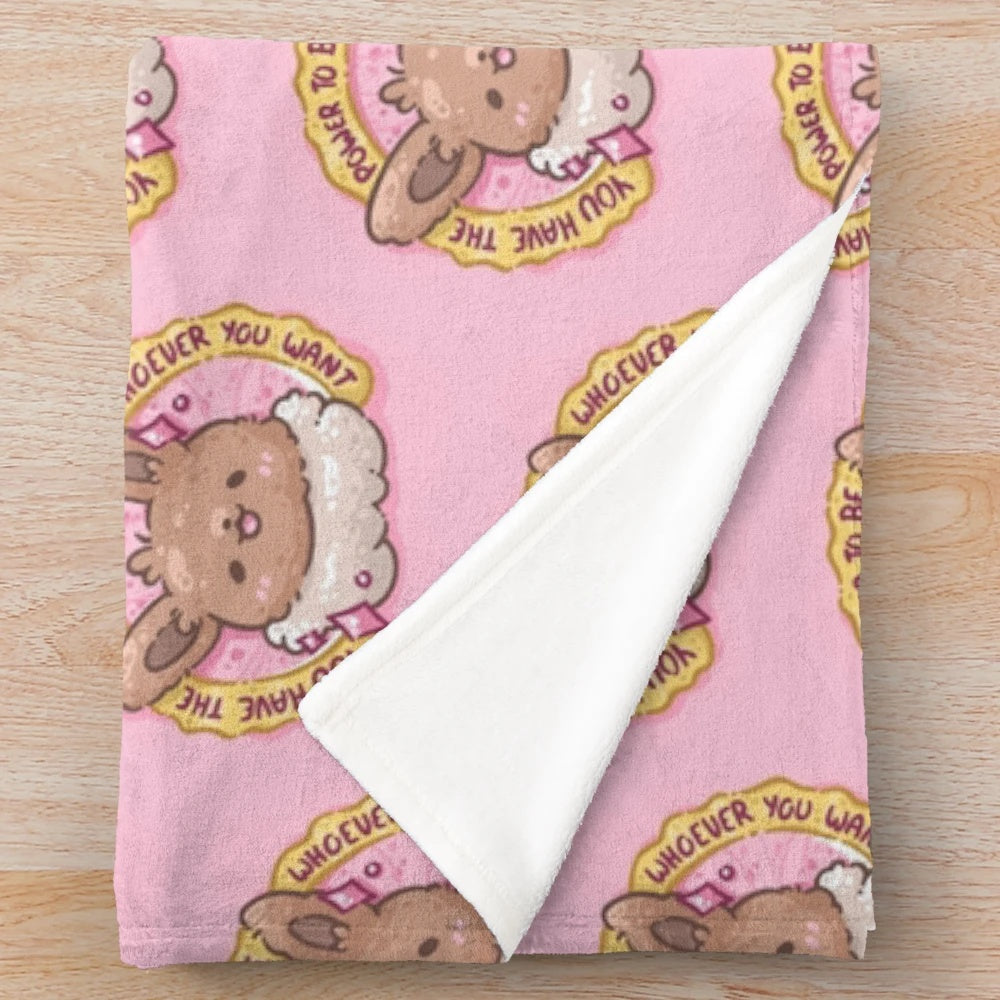 Soft pink plush blanket with inspirational Poke quote
