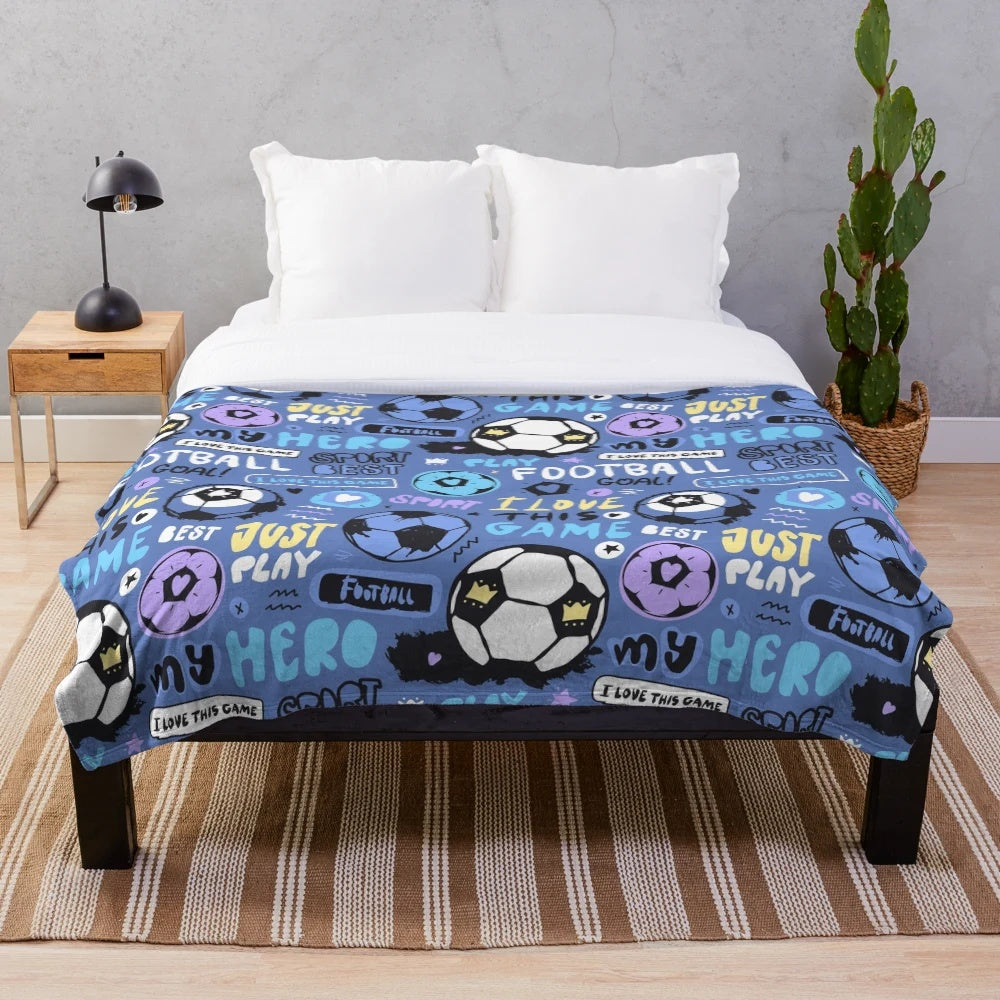 Plush football-themed blanket with a grunge, urban style design