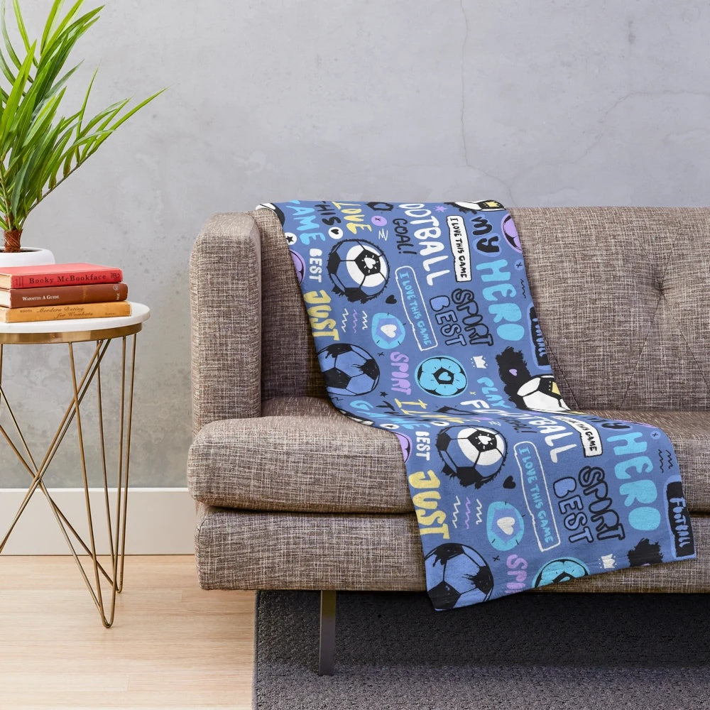 Plush football-themed blanket with a grunge, urban style design