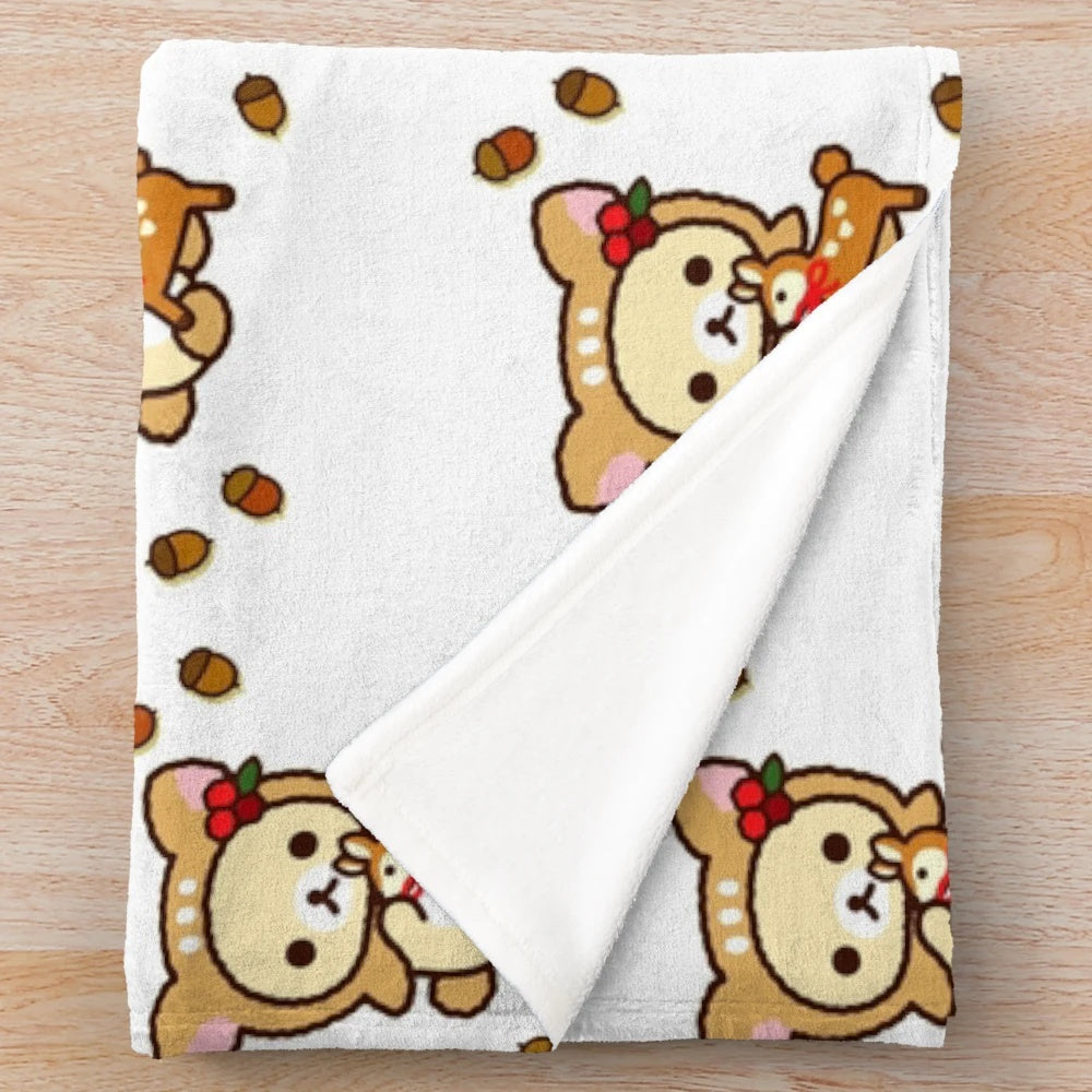 Soft and cuddly Rilakkuma plush blanket in pastel colors