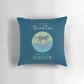 Decorative pillow with the RiverClan insignia and cat illustrations, perfect for Warrior Cats fans.