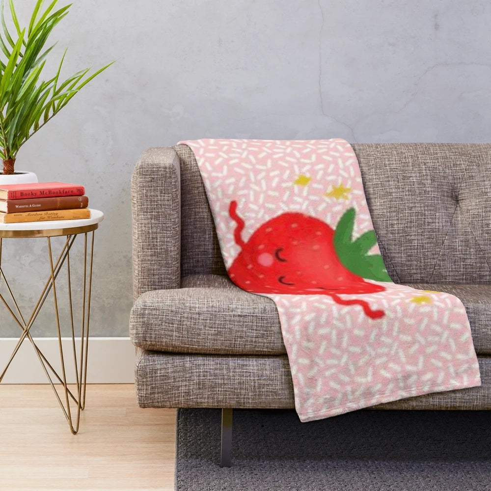 Soft and plush strawberry-patterned blanket