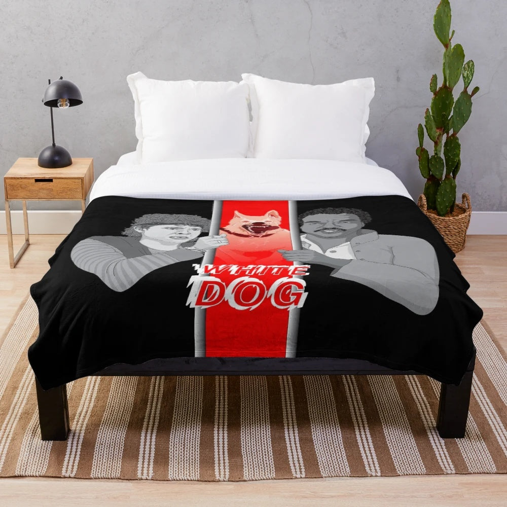 Vintage-inspired plush blanket with a dog design