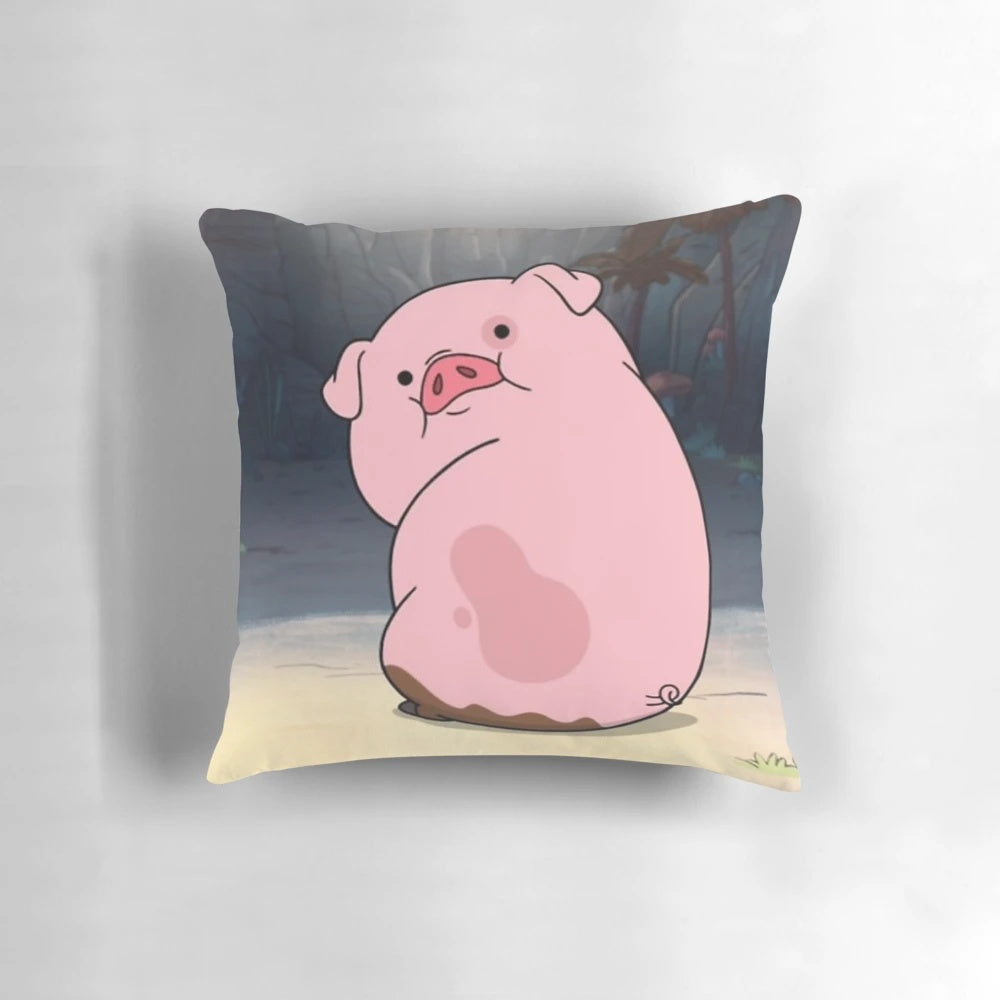 A soft and cuddly Waddles pillow featuring the lovable character from the Gravity Falls animated series.