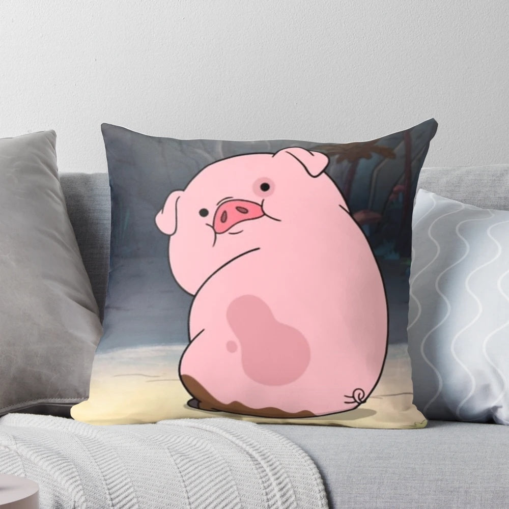 A soft and cuddly Waddles pillow featuring the lovable character from the Gravity Falls animated series.