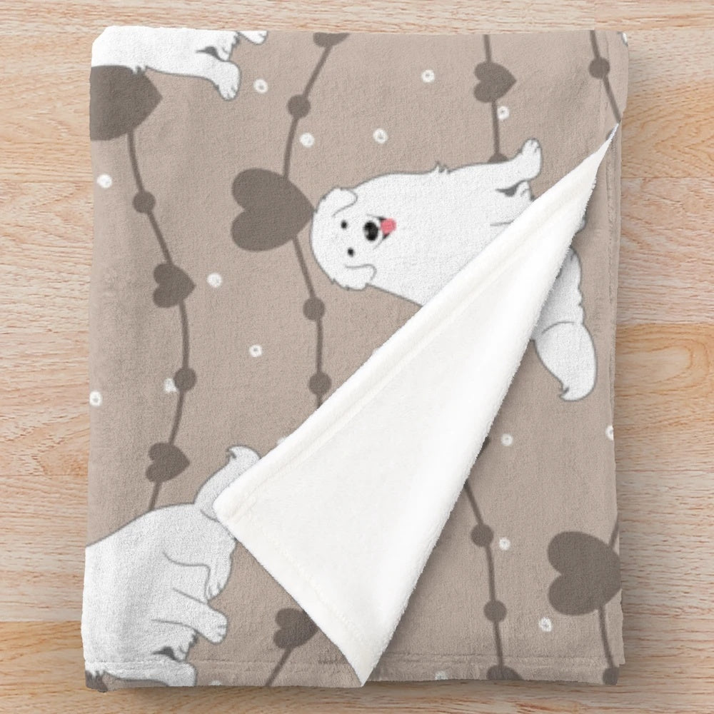 White fluffy Great Pyrenees dog plush blanket