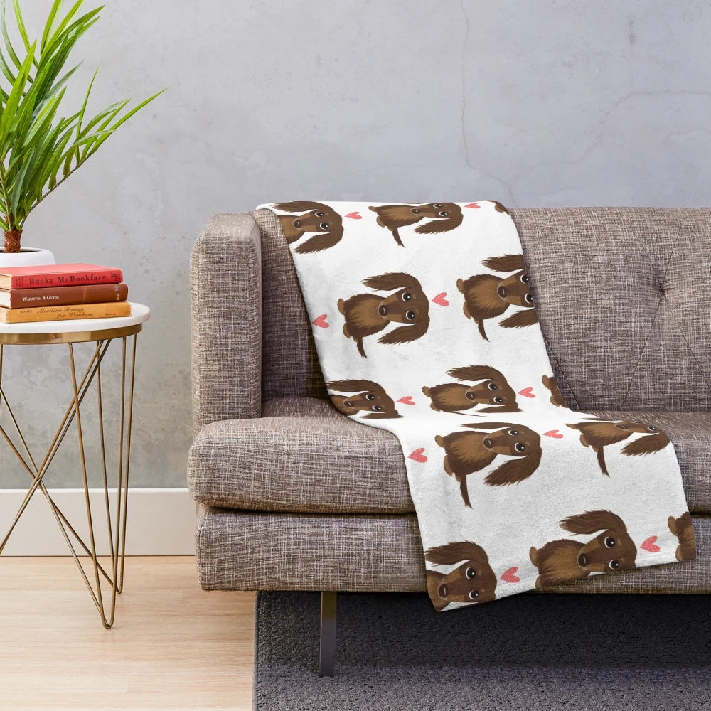 Chocolate dachshund plush blanket with heart design