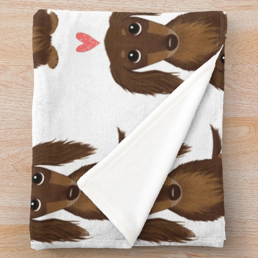 Chocolate dachshund plush blanket with heart design