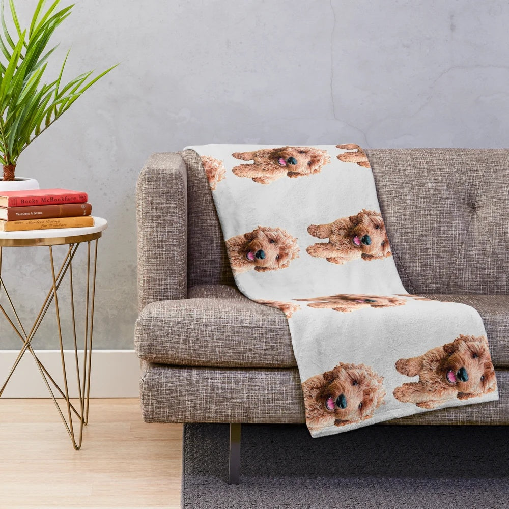 Cozy plush blanket featuring an adorable cockapoo or cockerpoo doodle dog