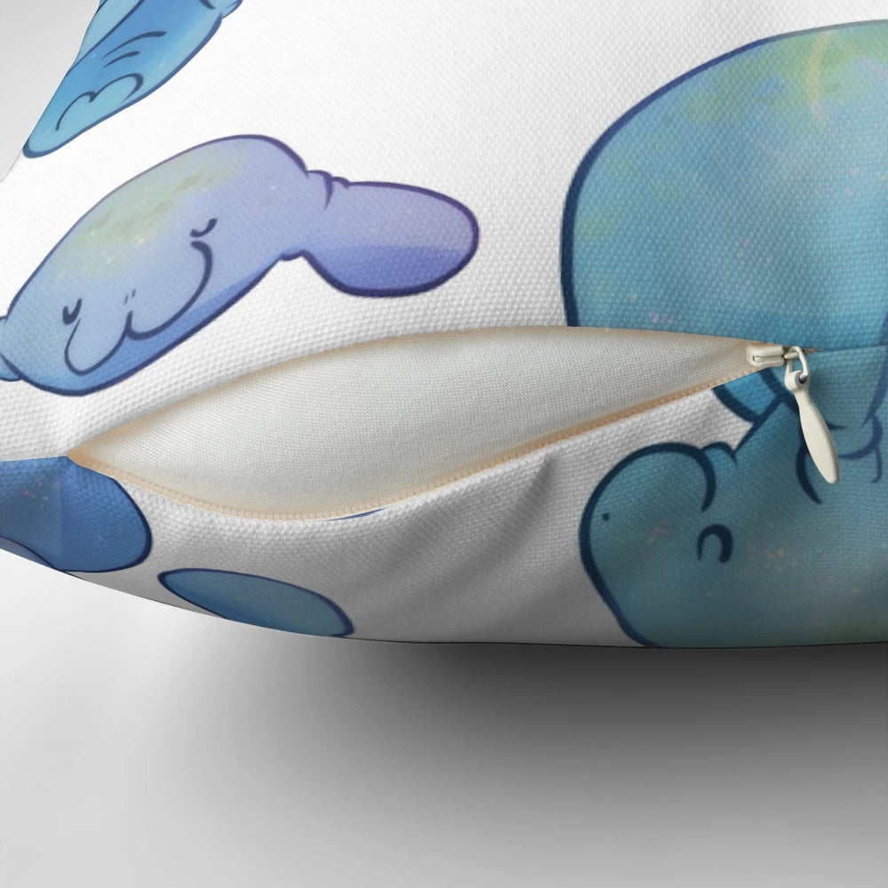 Soft and plush manatee-shaped pillow in blue and gray colors