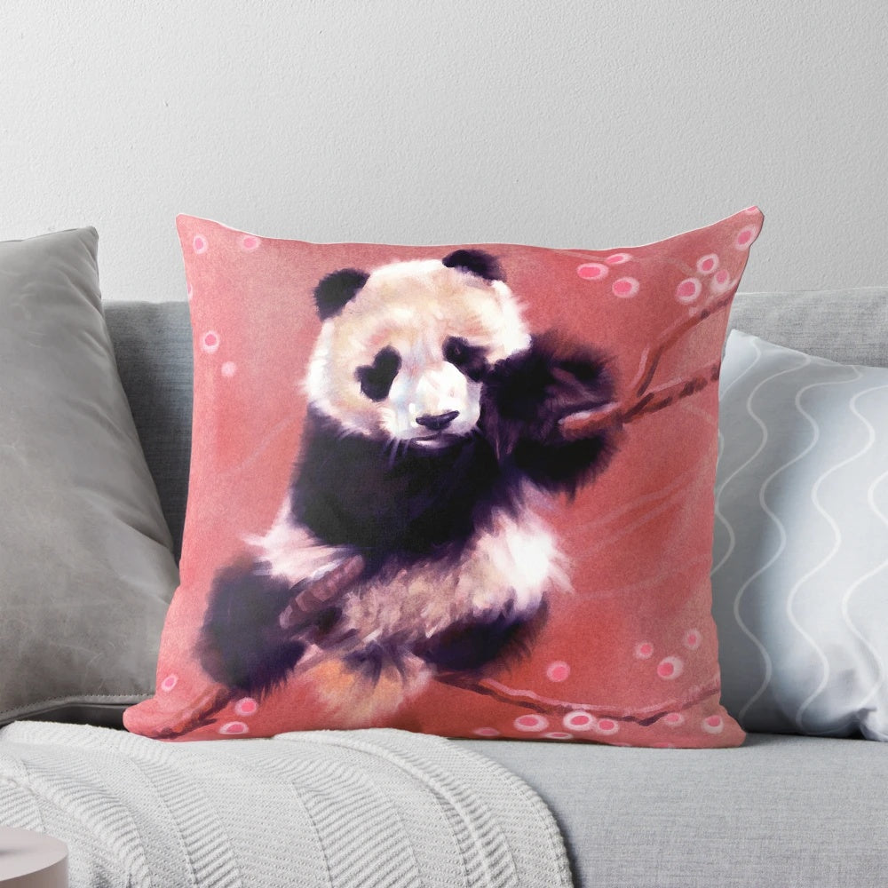 Adorable panda-shaped pillow with black and white fur
