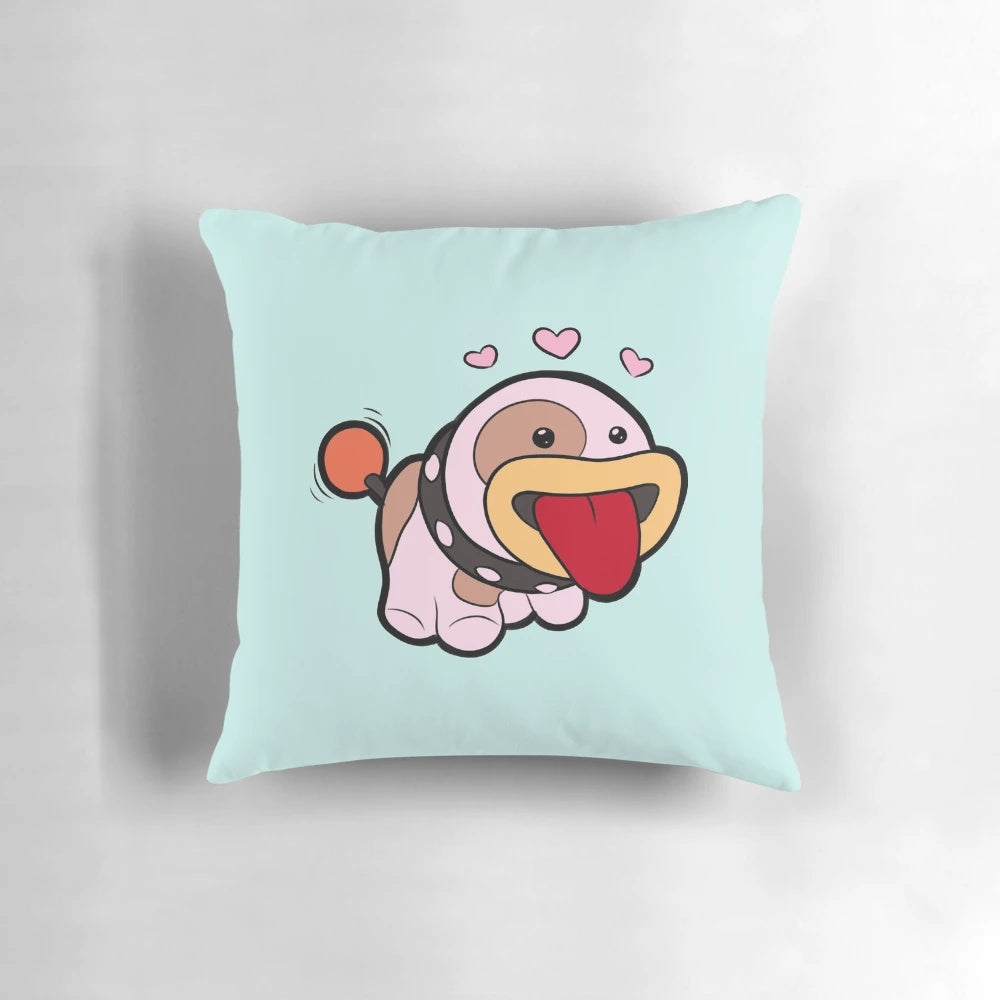 A soft, plush Poochy pillow from the Yoshi's Crafted World video game for Nintendo Switch.