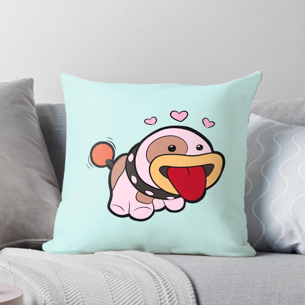 A soft, plush Poochy pillow from the Yoshi's Crafted World video game for Nintendo Switch.