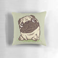 A soft and plush pillow featuring a cute and relaxing pug character, perfect for home decor and snuggling.