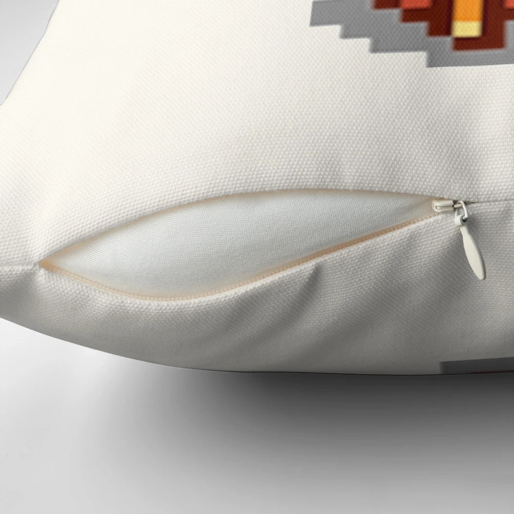 A cozy, plush pillow featuring a happy, orange tabby cat design inspired by the popular video game Stardew Valley.