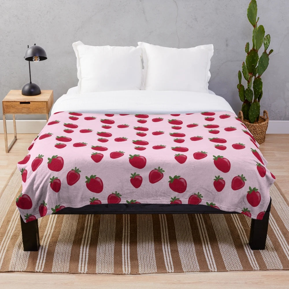 Strawberry plush blanket with cute berry design