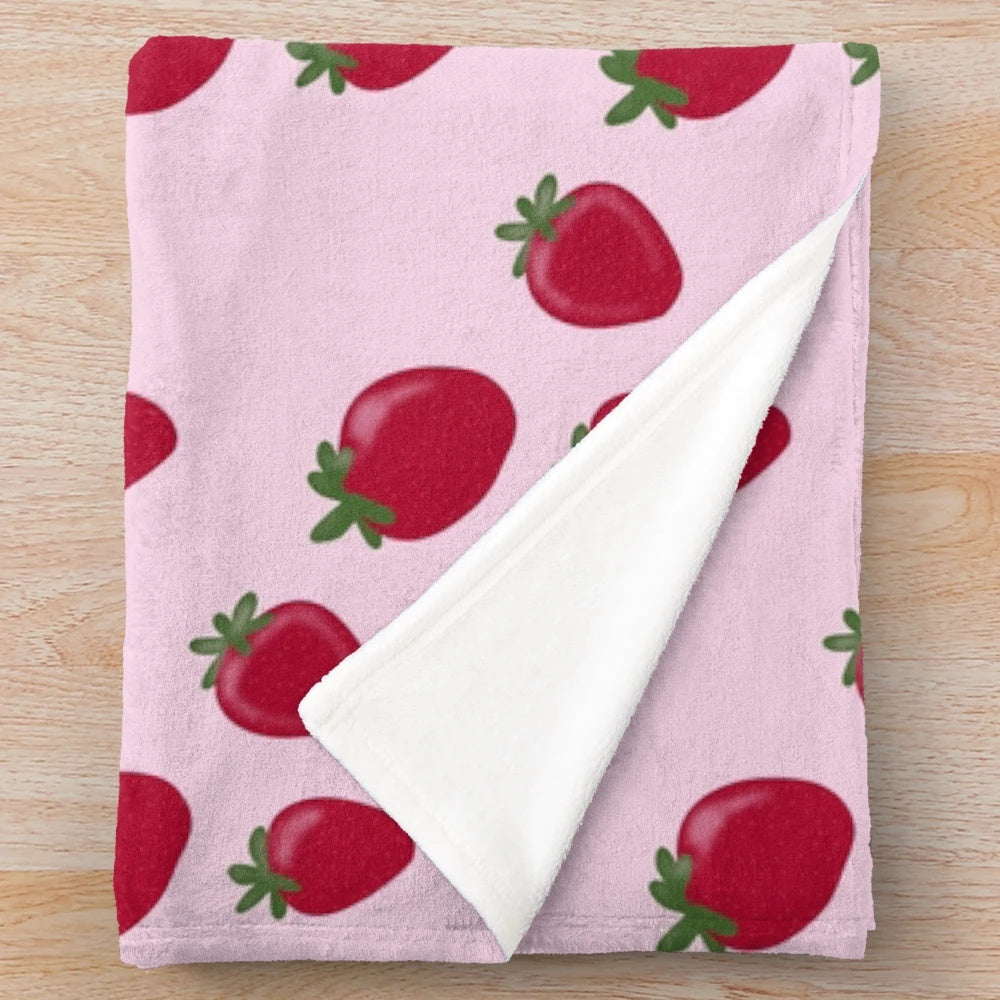 Strawberry plush blanket with cute berry design