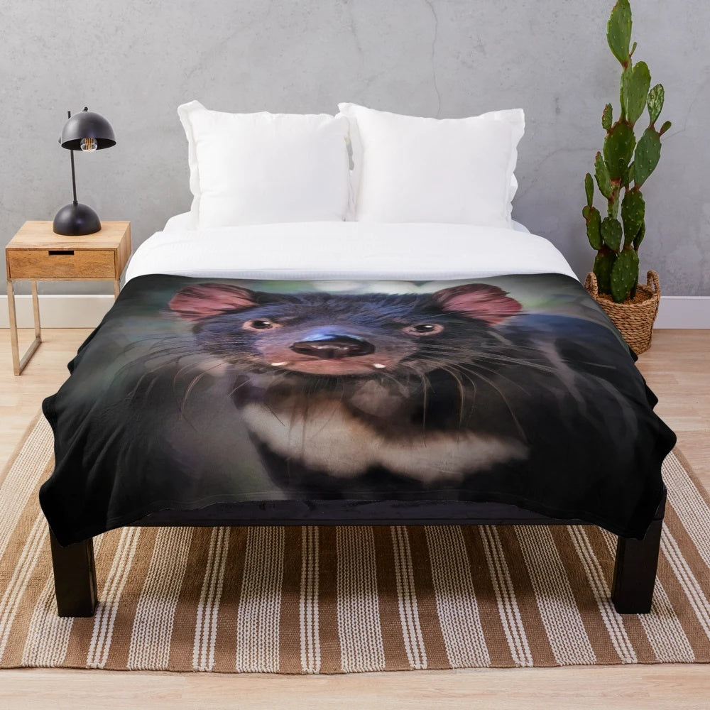 Tasmanian devil plush blanket featuring the adorable endangered Australian marsupial
