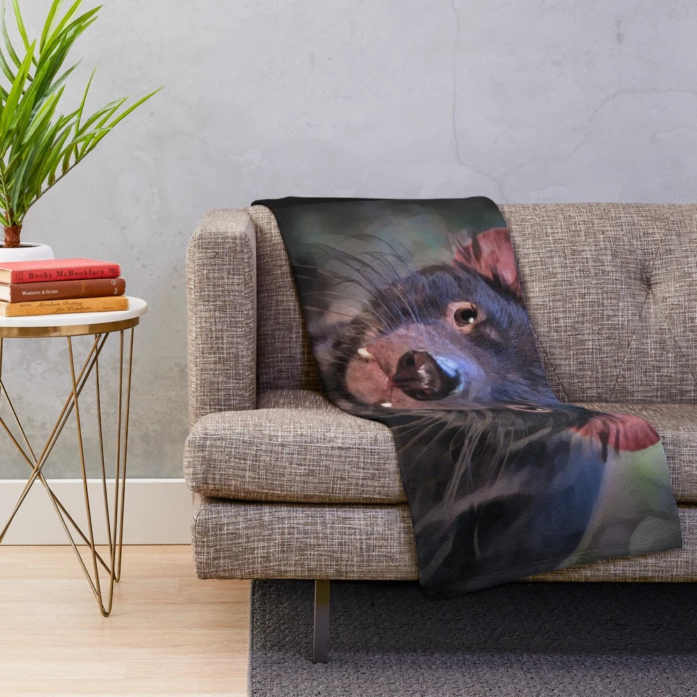 Tasmanian devil plush blanket featuring the adorable endangered Australian marsupial