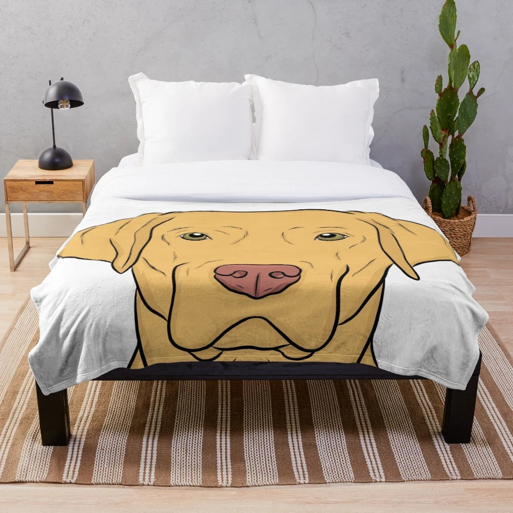 Dudley Lab plush blanket with cartoon yellow labrador retriever design