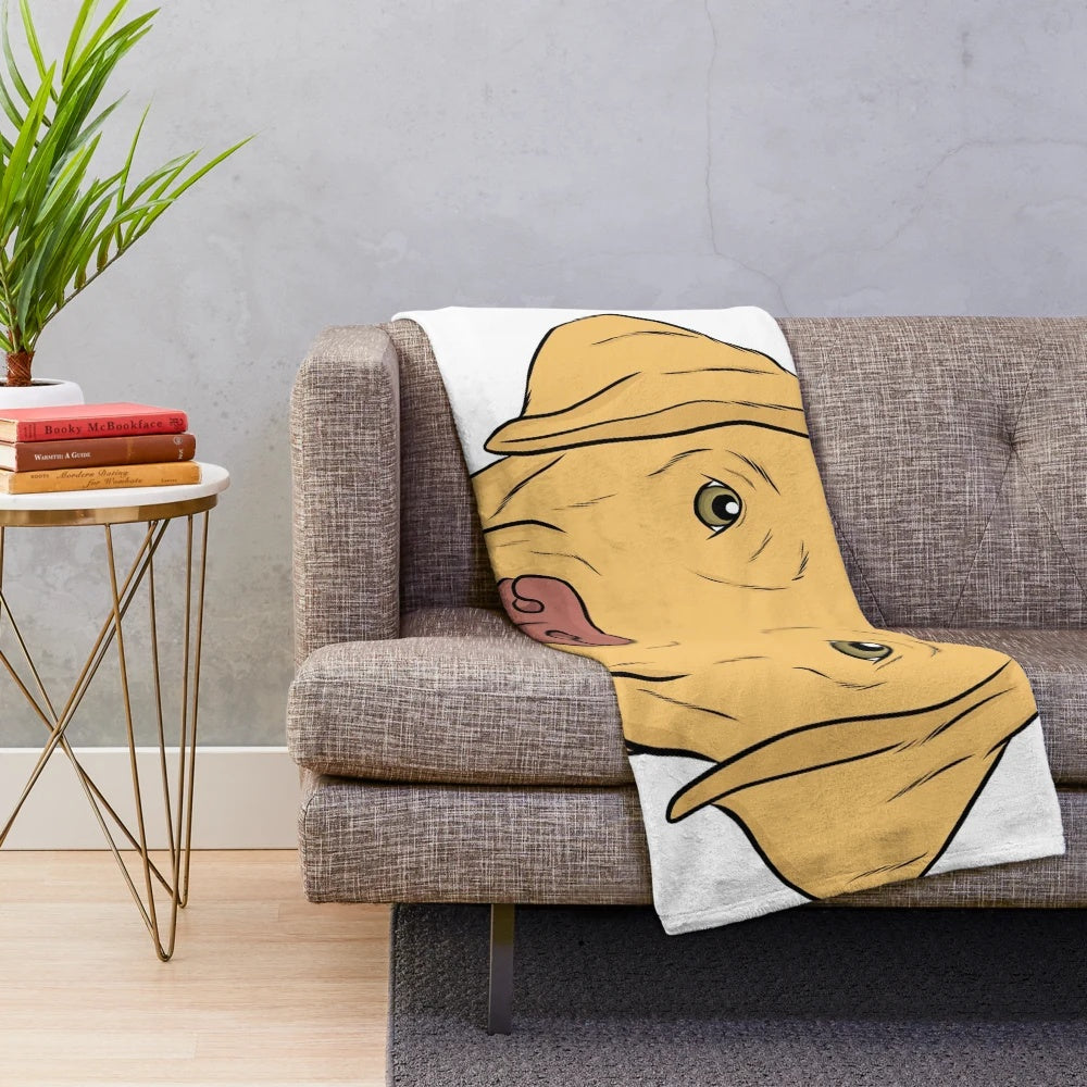 Dudley Lab plush blanket with cartoon yellow labrador retriever design