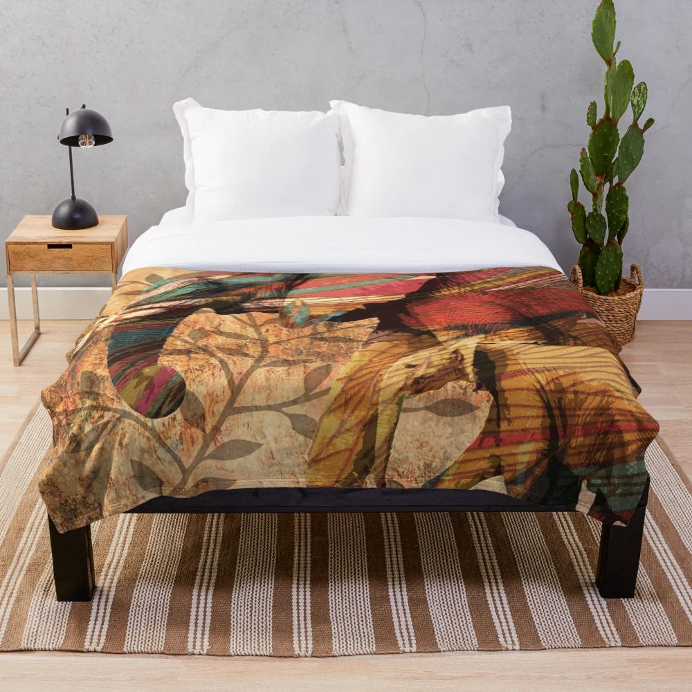 Soft and cozy elephant plush blanket with an African patterned elephant design