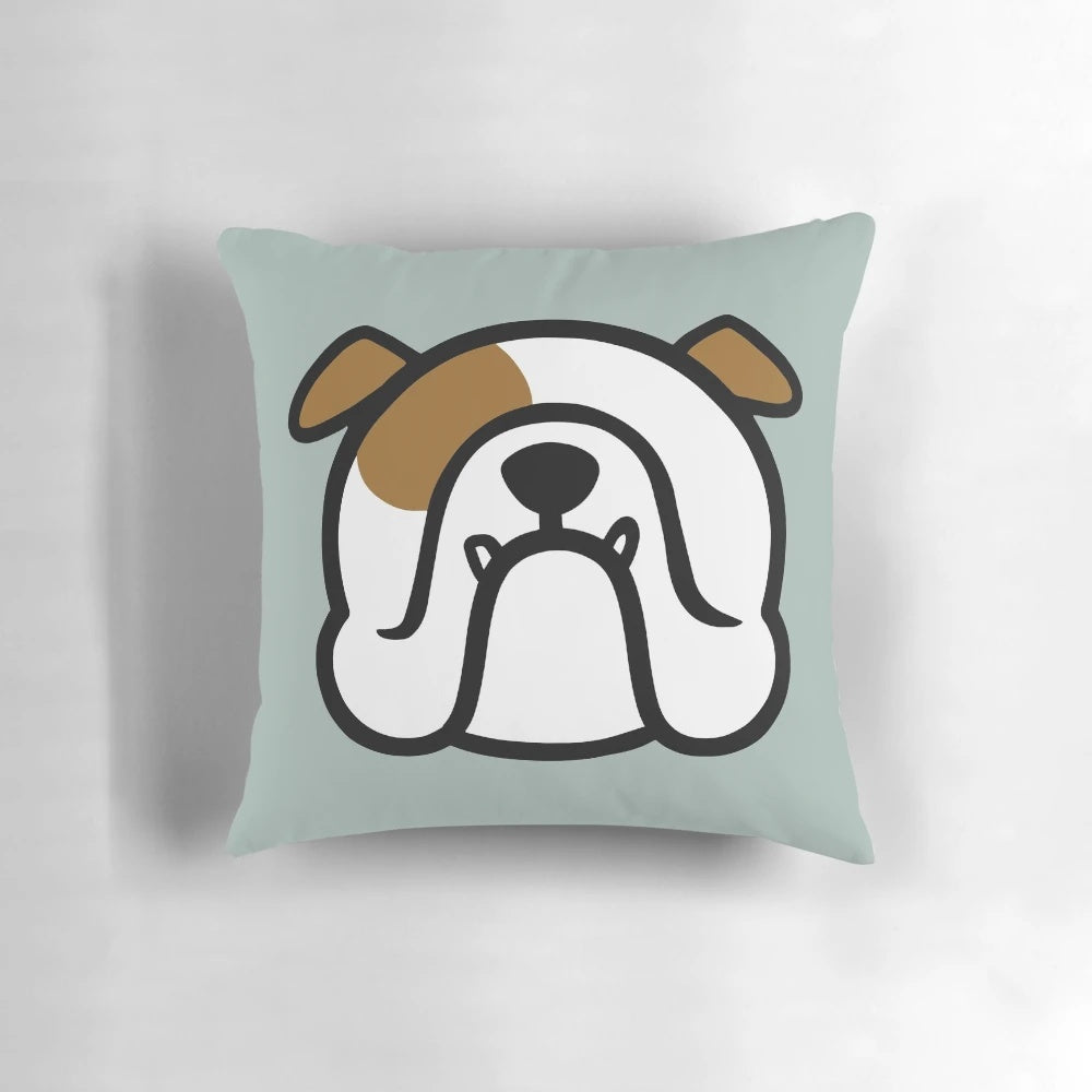 Soft and plush English Bulldog pillow with a white and brown bulldog silhouette design