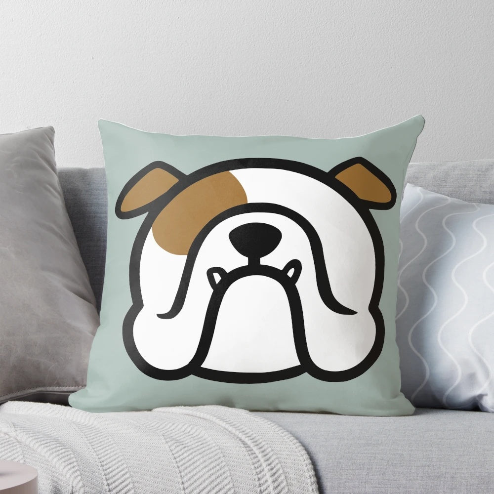 Soft and plush English Bulldog pillow with a white and brown bulldog silhouette design