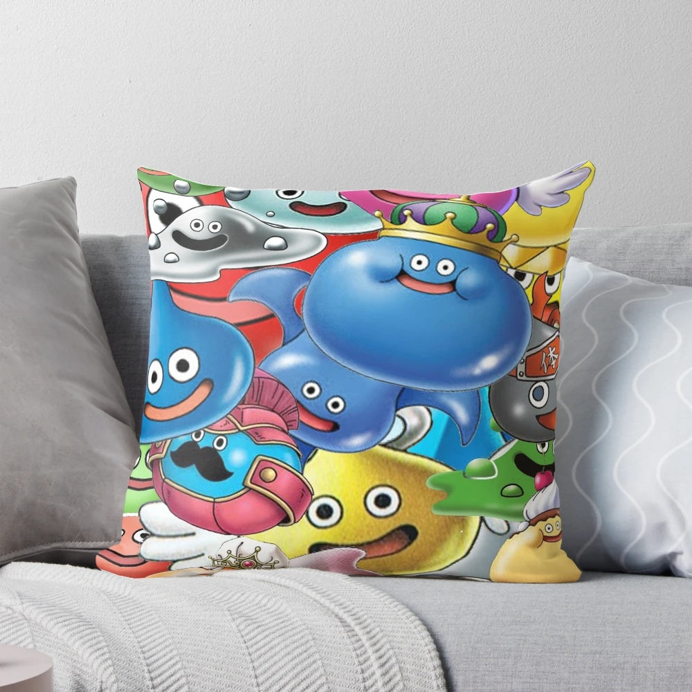 Plush dragon quest slimes pillow in a fantasy style