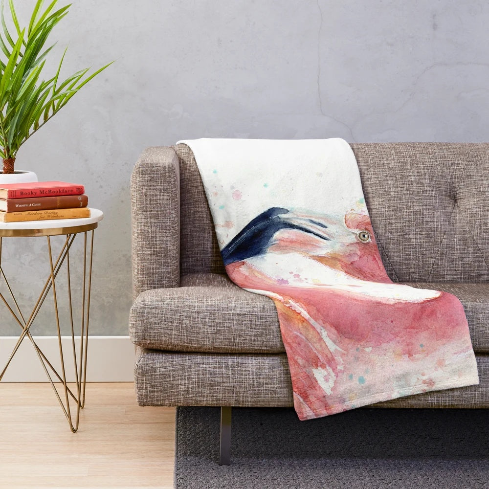 Flamingo watercolor plush blanket for home decor