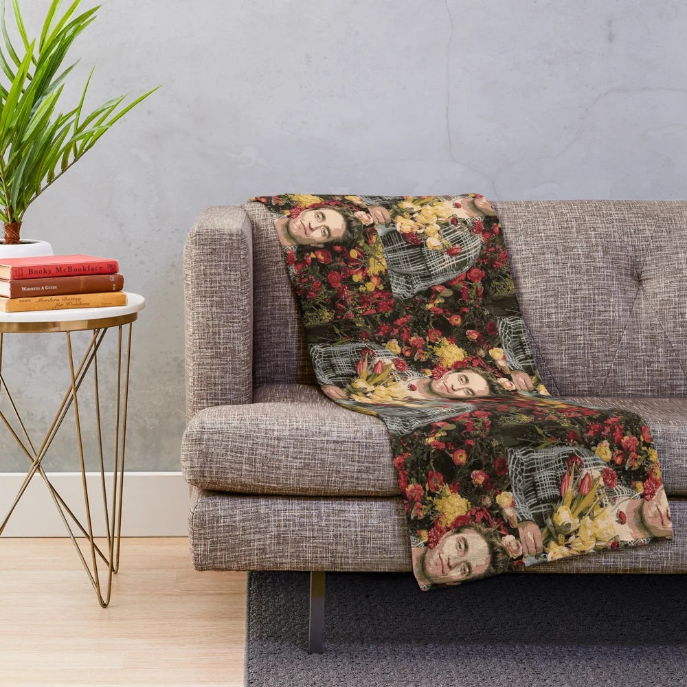 Soft and cozy floral plush blanket featuring Robert Pattinson design