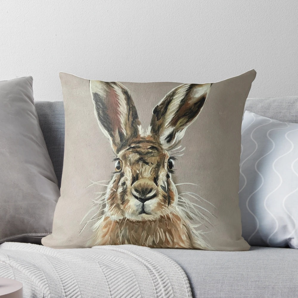 Cozy, fluffy hare decorative pillow for home decor