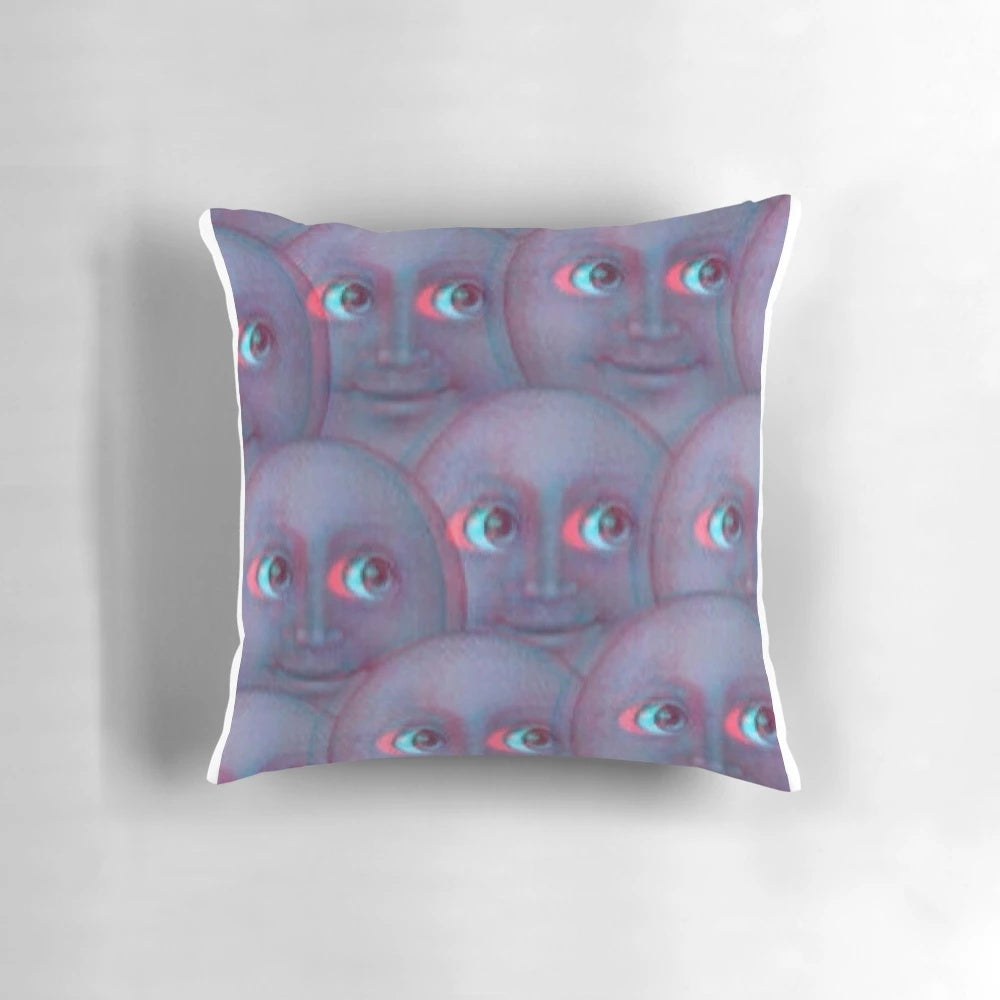 Soft, fuzzy pillow in the shape of a moon emoji