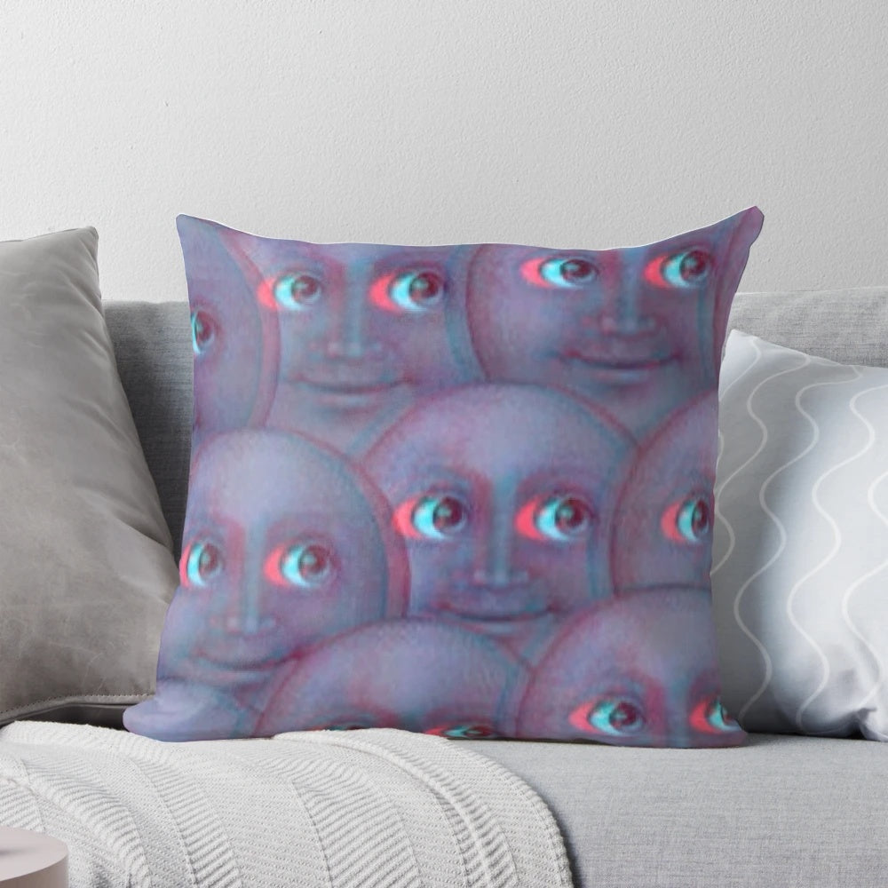 Soft, fuzzy pillow in the shape of a moon emoji