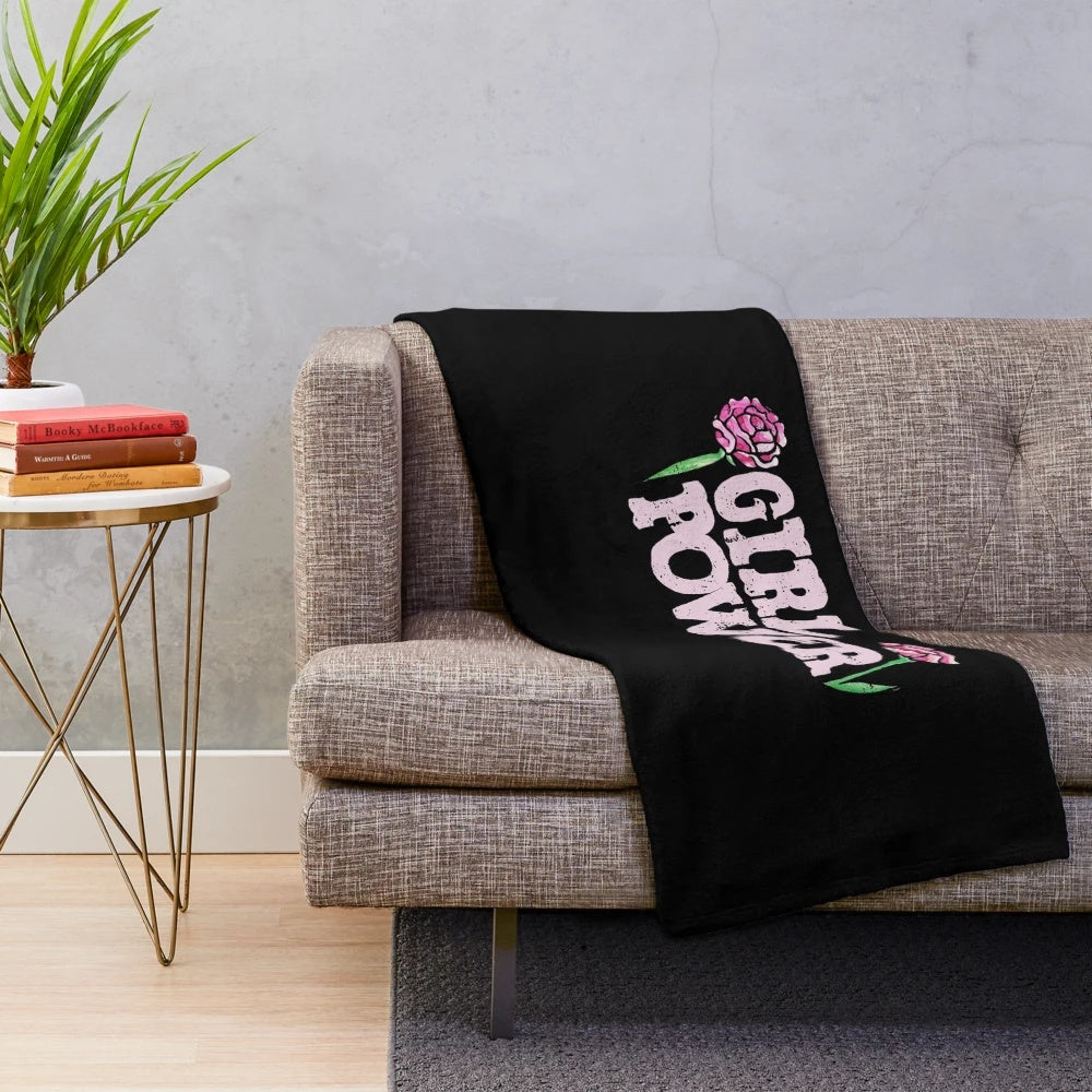 Soft, pink girl power plush blanket