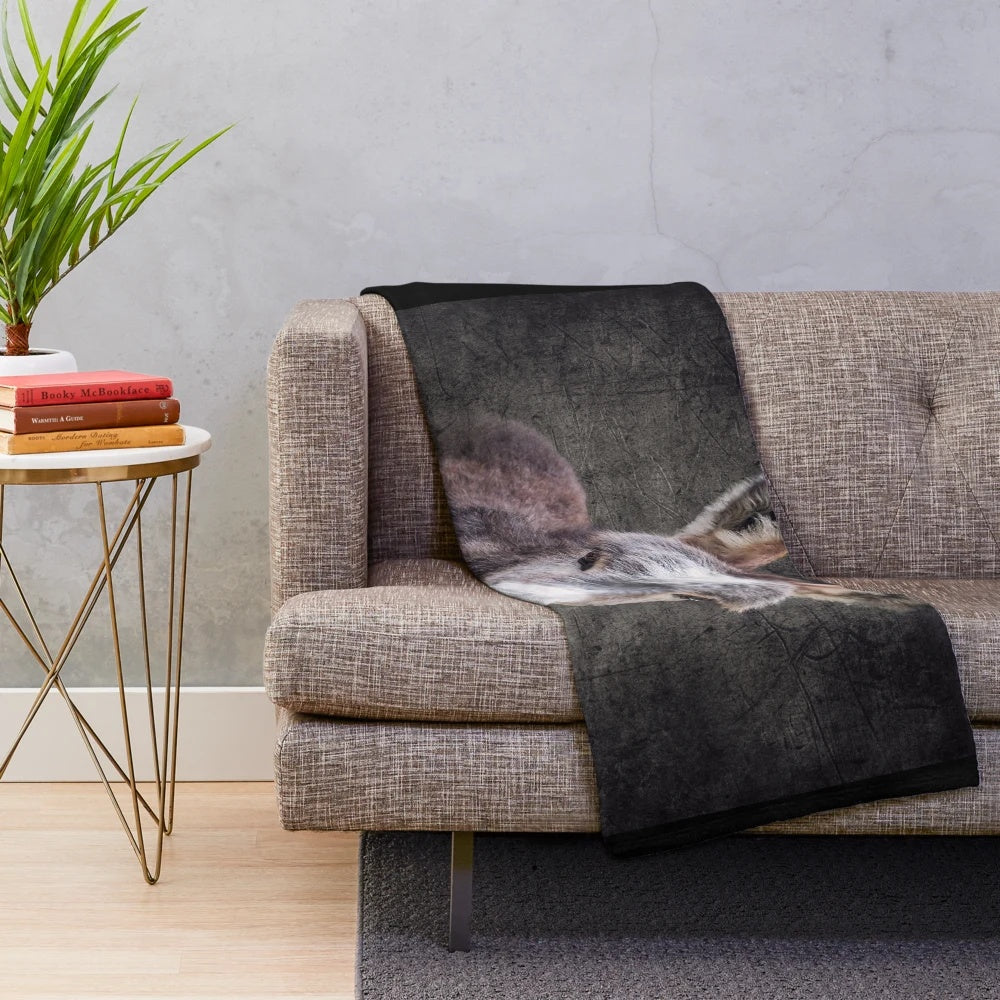 Soft gray plush blanket featuring a donkey foal