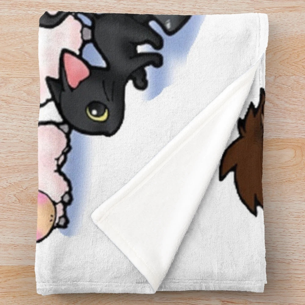 Harvest Moon-themed plush blanket with farm animal designs