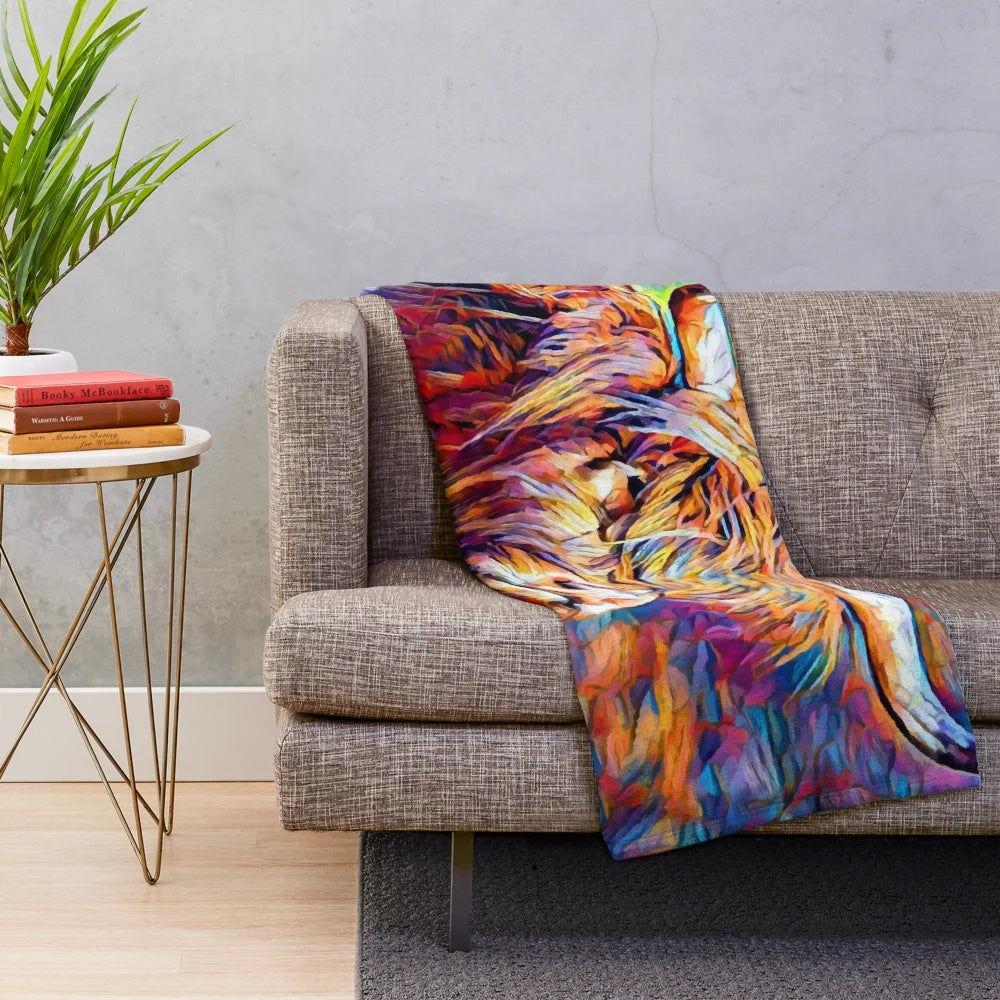 Fluffy Highland Cow Plush Blanket with Detailed Fur Texture