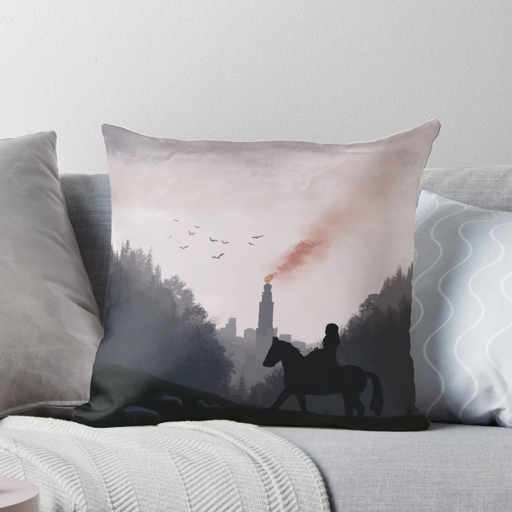 Soft, journey-inspired pillow for fans of the sci-fi TV show The 100, featuring Clarke Griffin and Commander Lexa characters.