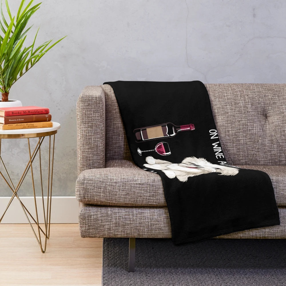 Maltese dog and wine themed plush blanket