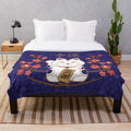 Maneki-neko cat plush blanket with kanji good luck symbol