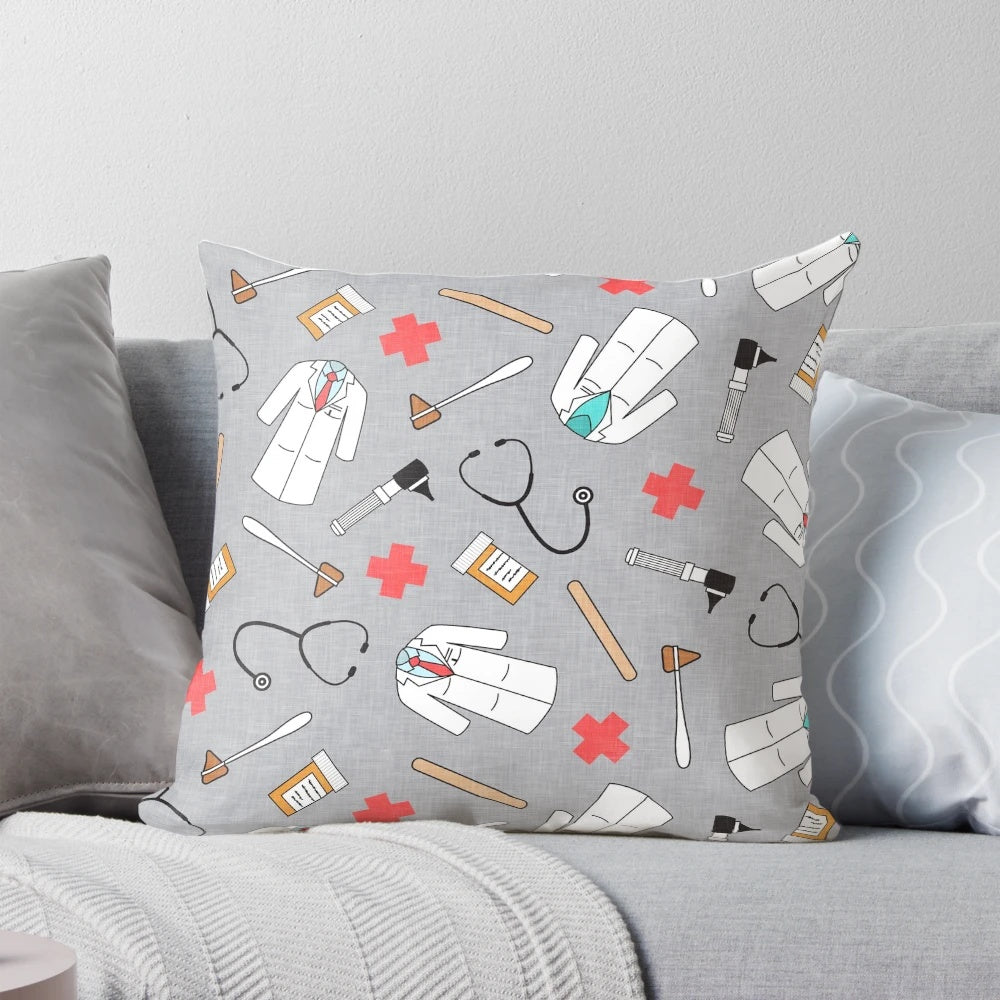 Gray medical doctor pillow with stethoscope design