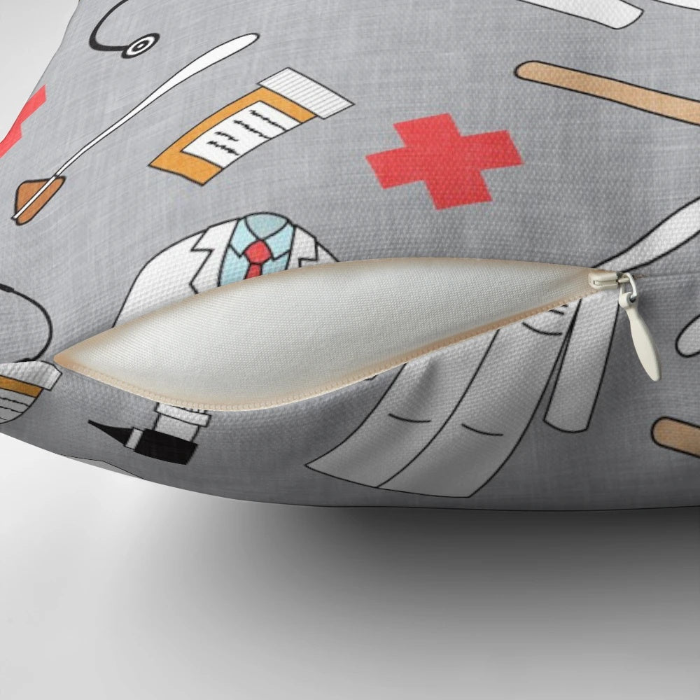 Gray medical doctor pillow with stethoscope design