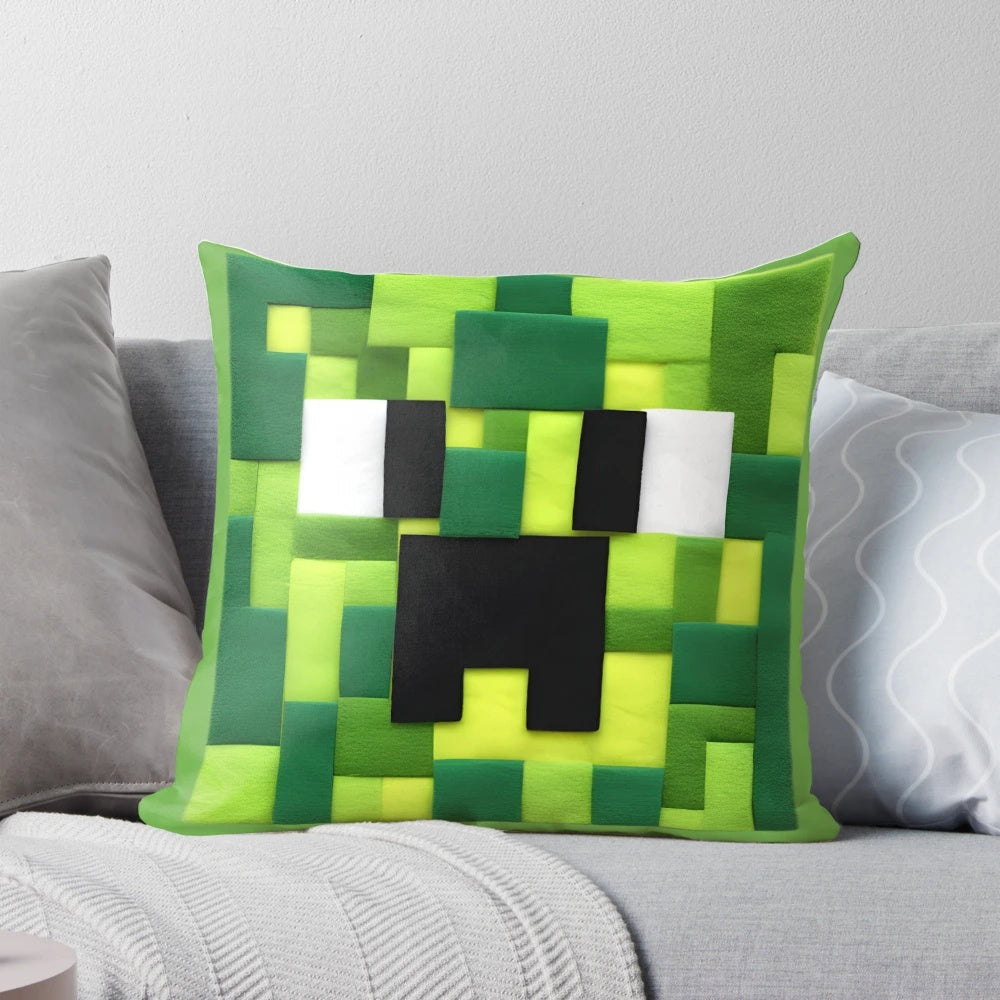Soft and plush Minecraft Creeper-shaped pillow, perfect for gaming and kids' bedrooms